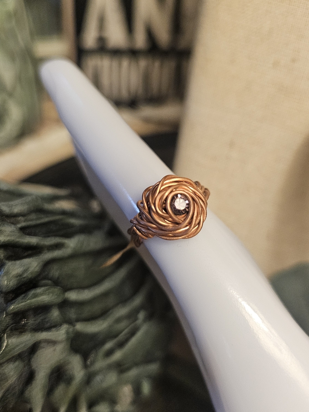 Handcrafted Copper Rose Amethyst Wire Ring Sz 6